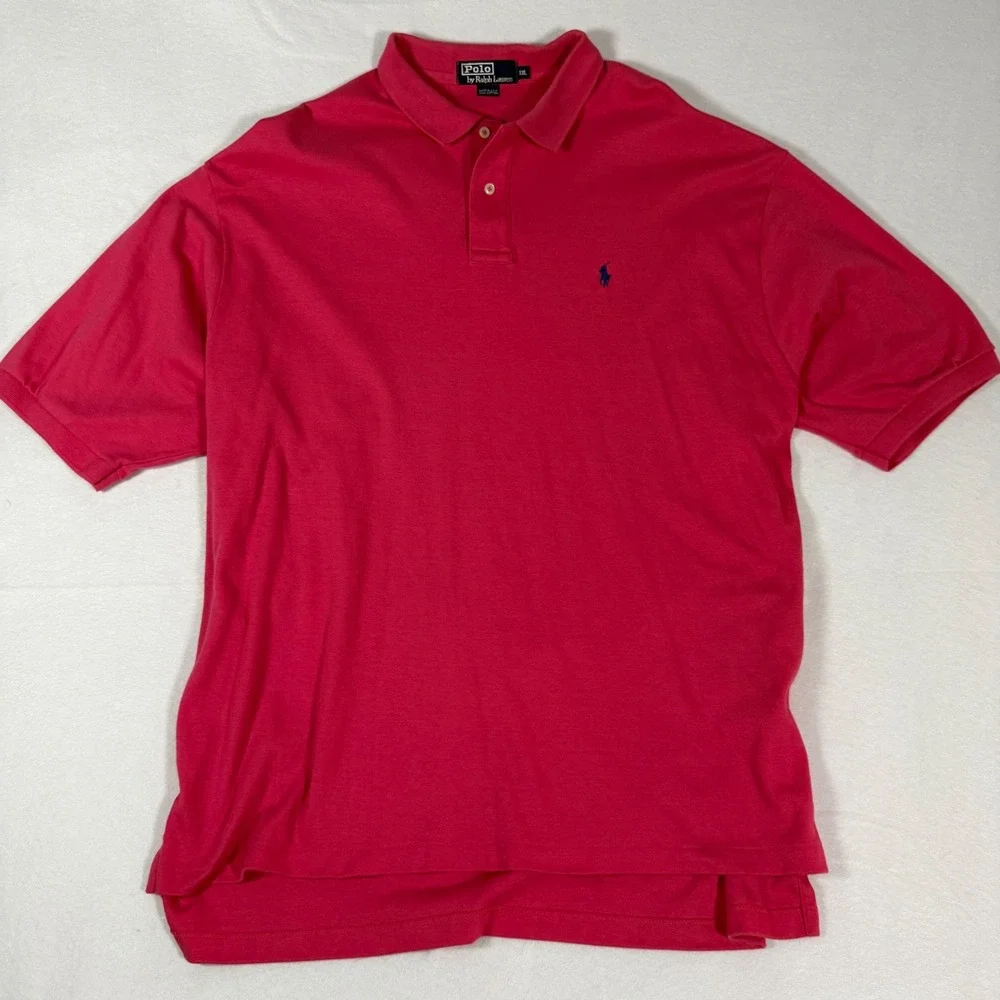 Vintage Polo Ralph Lauren Pink Polo Shirt XXL Made in USA Short‎ Sleeve Cotton
